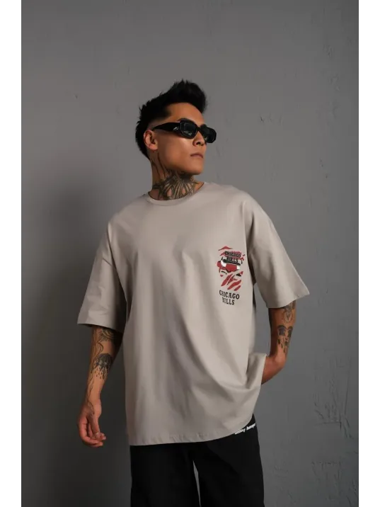 Erkek Sırt Baskılı A Kalite Oversize T-shirt - Gri Erkek Sırt Baskılı A Kalite Oversize T-shirt - Gri