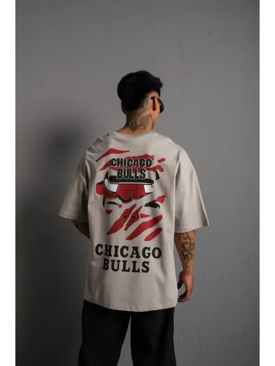 Erkek Sırt Baskılı A Kalite Oversize T-shirt - Gri Erkek Sırt Baskılı A Kalite Oversize T-shirt - Gri