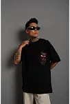 Erkek Sırt Baskılı A Kalite Oversize T-shirt - Siyah
