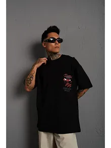 Erkek Sırt Baskılı A Kalite Oversize T-shirt - Siyah