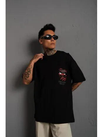 Erkek Sırt Baskılı A Kalite Oversize T-shirt - Siyah