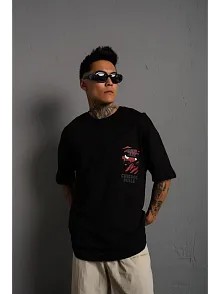 Erkek Sırt Baskılı A Kalite Oversize T-shirt - Siyah