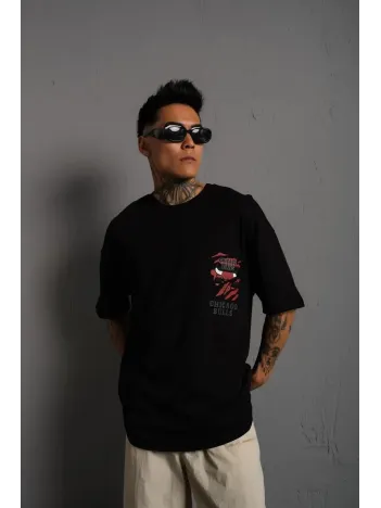 Erkek Sırt Baskılı A Kalite Oversize T-shirt - Siyah