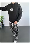 Erkek Sırt Baskılı Kapüşonlu Üç İplik Oversize Sweatshirt - Siyah