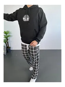 Erkek Sırt Baskılı Kapüşonlu Üç İplik Oversize Sweatshirt - Siyah