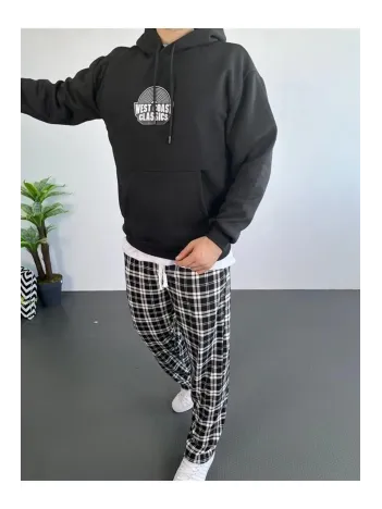 Erkek Oversize Üç İplik Kapüşonlu Sweatshirt – Siyah Sırt ve Ön Baskılı, Kanguru Cepli, Rahat Kalıp, İçi Pamuklu ModeL-Siyah Erkek Oversize Üç İplik Kapüşonlu Sweatshirt – Siyah Sırt ve Ön Baskılı, Kanguru Cepli, Rahat Kalıp, İçi Pamuklu ModeL-Siyah