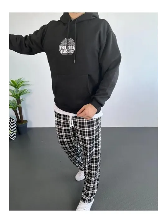 Erkek Oversize Üç İplik Kapüşonlu Sweatshirt – Siyah Sırt ve Ön Baskılı, Kanguru Cepli, Rahat Kalıp, İçi Pamuklu ModeL-Siyah Erkek Oversize Üç İplik Kapüşonlu Sweatshirt – Siyah Sırt ve Ön Baskılı, Kanguru Cepli, Rahat Kalıp, İçi Pamuklu ModeL-Siyah