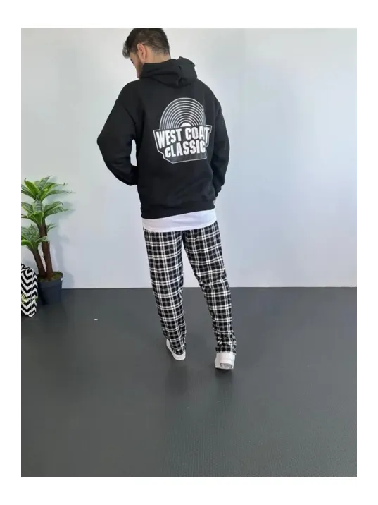 Erkek Oversize Üç İplik Kapüşonlu Sweatshirt – Siyah Sırt ve Ön Baskılı, Kanguru Cepli, Rahat Kalıp, İçi Pamuklu ModeL-Siyah Erkek Oversize Üç İplik Kapüşonlu Sweatshirt – Siyah Sırt ve Ön Baskılı, Kanguru Cepli, Rahat Kalıp, İçi Pamuklu ModeL-Siyah