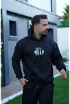 Erkek Sırt Baskılı Kapüşonlu Üç İplik Oversize Sweatshirt - Siyah