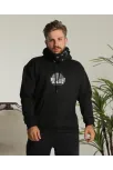 Erkek Sırt Baskılı Kapüşonlu Üç İplik Oversize Sweatshirt - Siyah