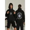Unisex Oversize Üç İplik Şardonlu Kapüşonlu Sweatshirt – All Star Ön ve Arka Baskılı, Kanguru Cepli, Rahat Kalıp Kışlık Model - Siyah
