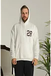 Erkek Sırt Baskılı Oversize Üç İplik Kapüşonlu Sweatshirt - Beyaz