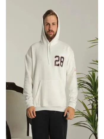 Erkek Oversize Üç İplik Kapüşonlu Sweatshirt –Sırt ve Ön Baskılı, Kanguru Cepli, Rahat Kalıp Maskot Desenli Model - Siyah Beyaz Erkek Oversize Üç İplik Kapüşonlu Sweatshirt –Sırt ve Ön Baskılı, Kanguru Cepli, Rahat Kalıp Maskot Desenli Model - Siyah Beyaz