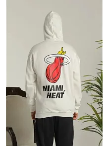 Erkek Sırt Baskılı Oversize Üç İplik Kapüşonlu Sweatshirt - Beyaz