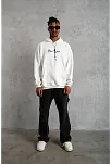 Erkek Kapşonlu Sweatshirt – Oversize Üç İplik Şardonlu Hoodie, “other Lives” Ön & Arka Baskılı, Kanguru Cepli, Kışlık Rahat Günlük Stil - Beyaz