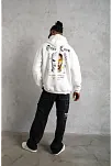 Erkek Kapşonlu Sweatshirt – Oversize Üç İplik Şardonlu Hoodie, “other Lives” Ön & Arka Baskılı, Kanguru Cepli, Kışlık Rahat Günlük Stil - Beyaz