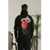 Erkek Oversize Üç İplik Kapüşonlu Sweatshirt –Sırt ve Ön Baskılı, Kanguru Cepli, Rahat Kalıp Maskot Desenli Model - Siyah