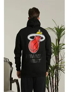 Erkek Sırt Baskılı Oversize Üç İplik Kapüşonlu Sweatshirt - Siyah