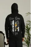 Erkek Kapşonlu Sweatshirt – Oversize Üç İplik Şardonlu Hoodie, “other Lives” Ön & Arka Baskılı, Kanguru Cepli, Kışlık Rahat Günlük Stil - Siyah