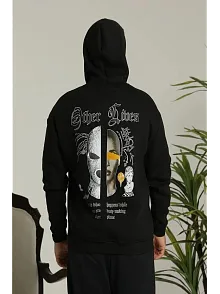 Erkek Kapşonlu Sweatshirt – Oversize Üç İplik Şardonlu Hoodie, “other Lives” Ön & Arka Baskılı, Kanguru Cepli, Kışlık Rahat Günlük Stil - Siyah