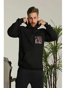 Erkek Sırt Baskılı Oversize Üç İplik Kapüşonlu Sweatshirt - Siyah