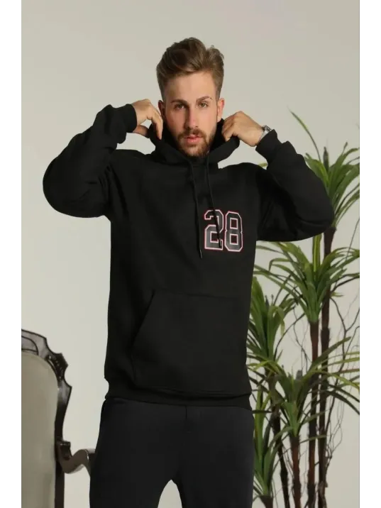 Erkek Oversize Üç İplik Kapüşonlu Sweatshirt –Sırt ve Ön Baskılı, Kanguru Cepli, Rahat Kalıp Maskot Desenli Model - Siyah Erkek Oversize Üç İplik Kapüşonlu Sweatshirt –Sırt ve Ön Baskılı, Kanguru Cepli, Rahat Kalıp Maskot Desenli Model - Siyah
