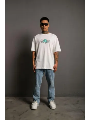 Erkek Sırt Baskılı T-shirt - Beyaz