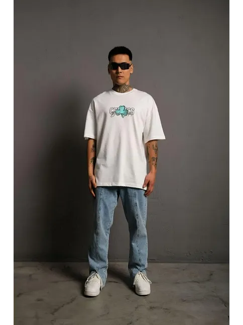 Erkek Sırt Baskılı T-shirt - Beyaz