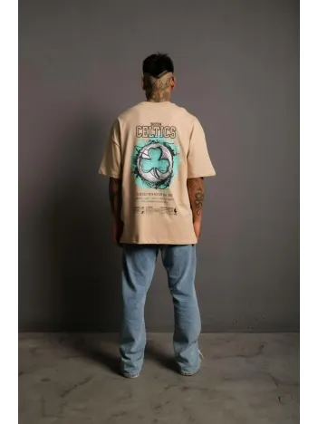 Erkek Sırt Baskılı T-shirt - Bej