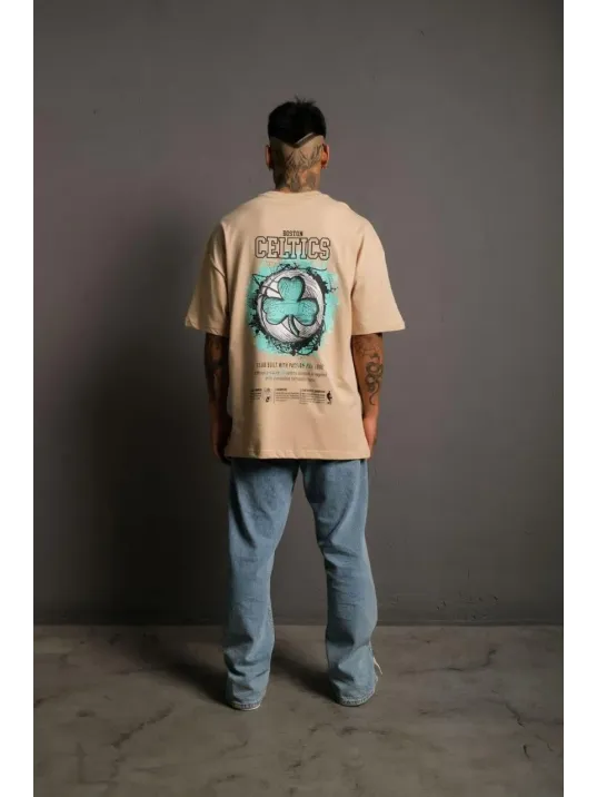 Erkek Sırt Baskılı T-shirt - Bej Erkek Sırt Baskılı T-shirt - Bej