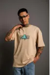 Erkek Sırt Baskılı T-shirt - Bej