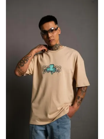 Erkek Sırt Baskılı T-shirt - Bej