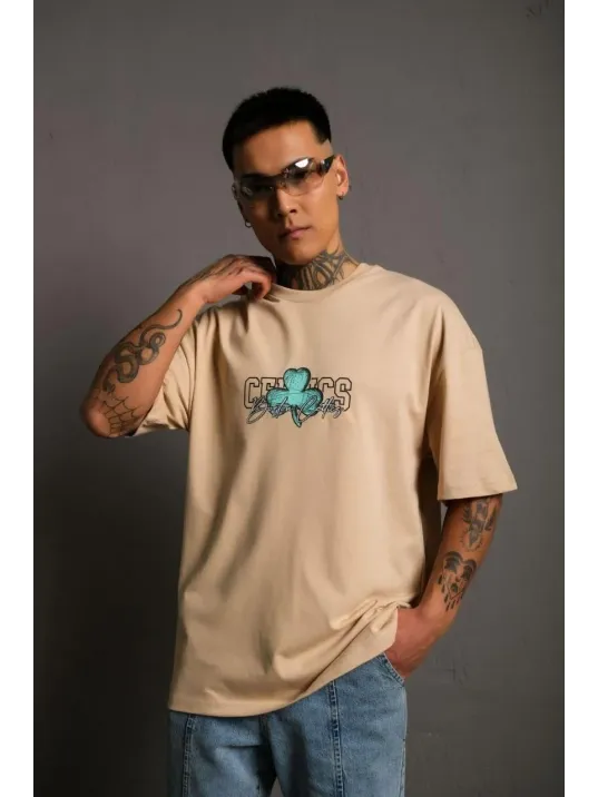 Erkek Sırt Baskılı T-shirt - Bej Erkek Sırt Baskılı T-shirt - Bej