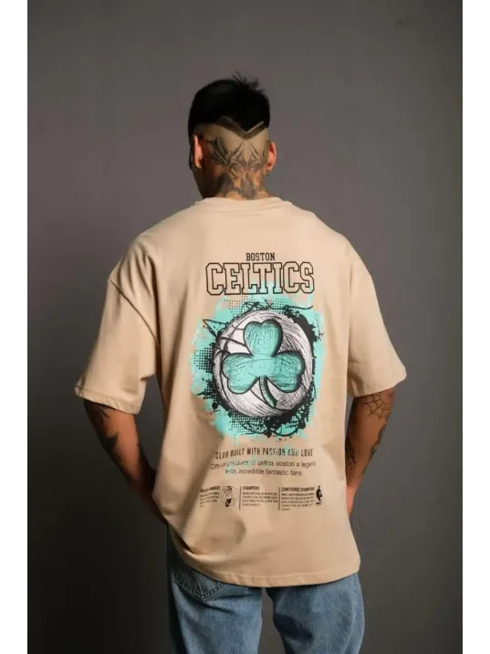 Erkek Sırt Baskılı T-shirt - Bej Erkek Sırt Baskılı T-shirt - Bej