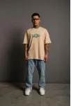Erkek Sırt Baskılı T-shirt - Bej