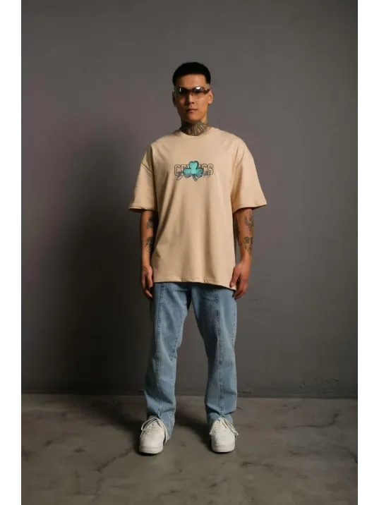 Erkek Sırt Baskılı T-shirt - Bej Erkek Sırt Baskılı T-shirt - Bej