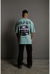 Erkek Oversize Baskılı Tişört – Golf Gtı Retro Araba Desenli, Ön & Arka Dijital Baskı, Sokak Modası Stil - Mint Yeşili