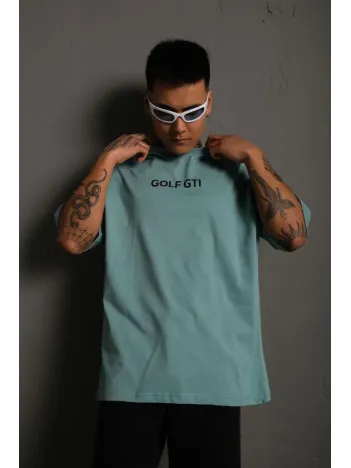 Erkek Oversize Baskılı Tişört – Golf GTI Retro Araba Desenli, Ön & Arka Dijital Baskı, Sokak Modası Stil - Mint Yeşili