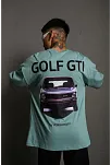 Erkek Oversize Baskılı Tişört – Golf Gtı Retro Araba Desenli, Ön & Arka Dijital Baskı, Sokak Modası Stil - Mint Yeşili