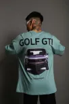 Erkek Oversize Baskılı Tişört – Golf Gtı Retro Araba Desenli, Ön & Arka Dijital Baskı, Sokak Modası Stil - Mint Yeşili