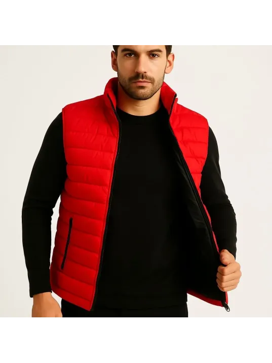 Erkek Şişme Fermuarlı Yelek Su itici Kapitone Astarlı Kumaş Cepli Hafif Kışlık Spor Rahat Kalıp - Kırmızı