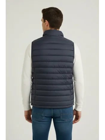 Erkek Şişme Fermuarlı Yelek Su İtici Kapitone Astarlı Kumaş Cepli Hafif Kışlık Spor Rahat Kalıp - Lacivert