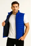 Erkek Şişme Fermuarlı Yelek Su İtici Kapitone Astarlı Kumaş Cepli Hafif Kışlık Spor Rahat Kalıp - Saks Mavisi