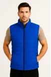 Erkek Şişme Fermuarlı Yelek Su İtici Kapitone Astarlı Kumaş Cepli Hafif Kışlık Spor Rahat Kalıp - Saks Mavisi