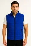 Erkek Şişme Fermuarlı Yelek Su İtici Kapitone Astarlı Kumaş Cepli Hafif Kışlık Spor Rahat Kalıp - Saks Mavisi