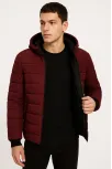 Erkek Şişme Kapüşonlu Fermuarlı Mont Su İtici Kapitone Astarlı Kumaş Cepli Kışlık Rahat Kalıp - Bordo