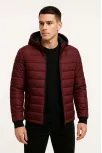 Erkek Şişme Kapüşonlu Fermuarlı Mont Su İtici Kapitone Astarlı Kumaş Cepli Kışlık Rahat Kalıp - Bordo