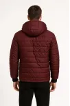 Erkek Şişme Kapüşonlu Fermuarlı Mont Su İtici Kapitone Astarlı Kumaş Cepli Kışlık Rahat Kalıp - Bordo