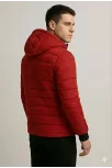 Erkek Şişme Kapüşonlu Fermuarlı Mont Su İtici Kapitone Astarlı Kumaş Cepli Kışlık Rahat Kalıp - Kırmızı