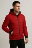 Erkek Şişme Kapüşonlu Fermuarlı Mont Su İtici Kapitone Astarlı Kumaş Cepli Kışlık Rahat Kalıp - Kırmızı